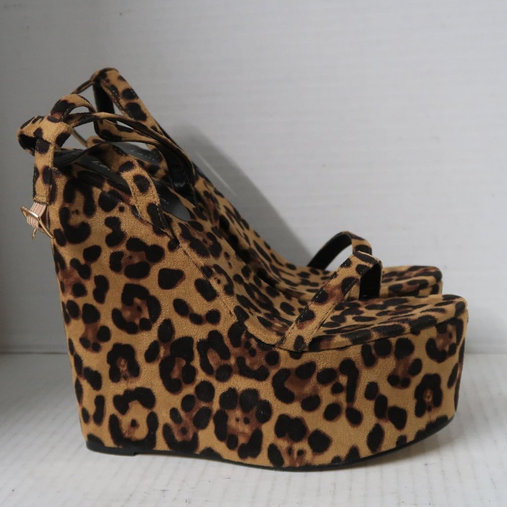 Lemonade brand Leopard Print Towering Platform Wedge Sandals